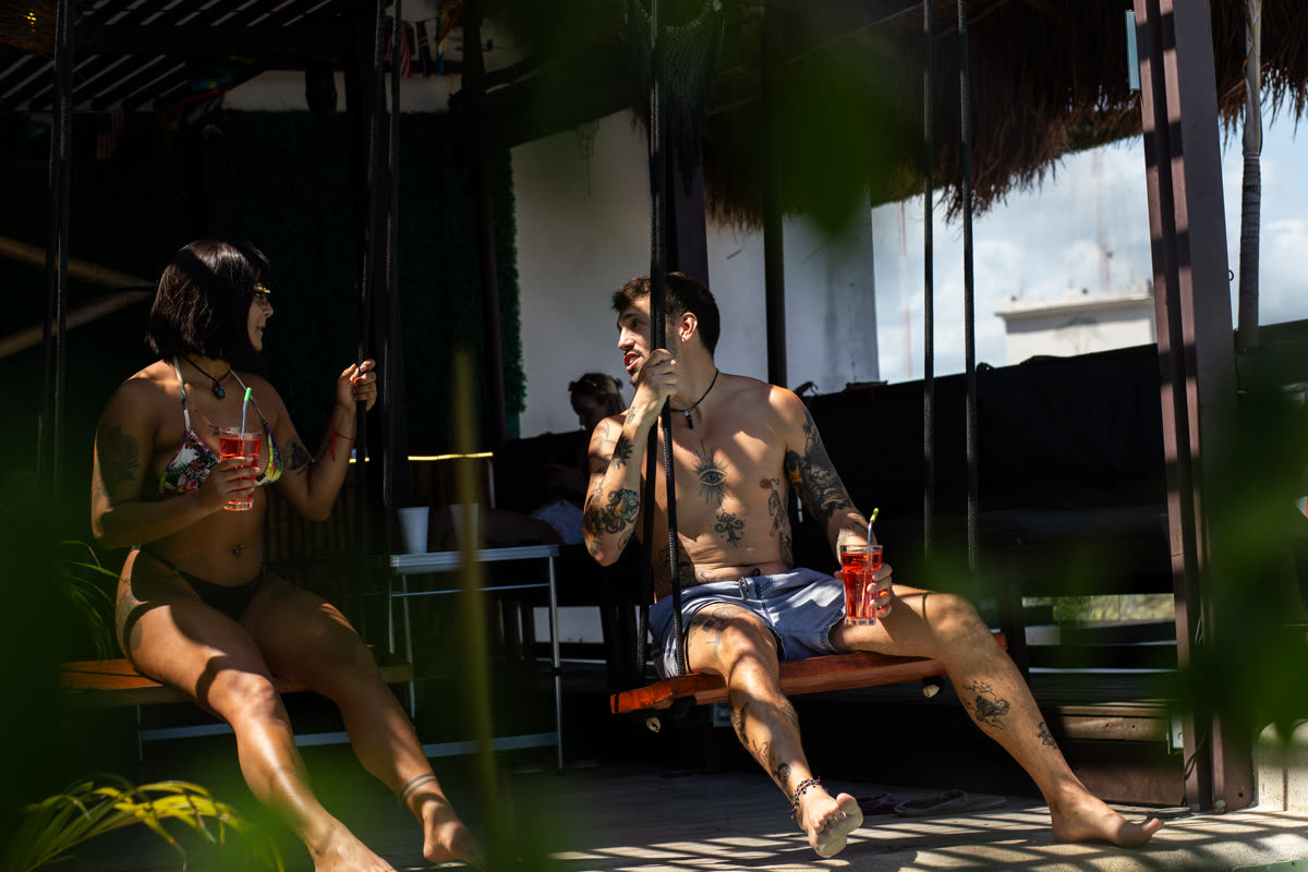 Pool and social area at Maui Hostels Tulum – jungle hostel La Veleta